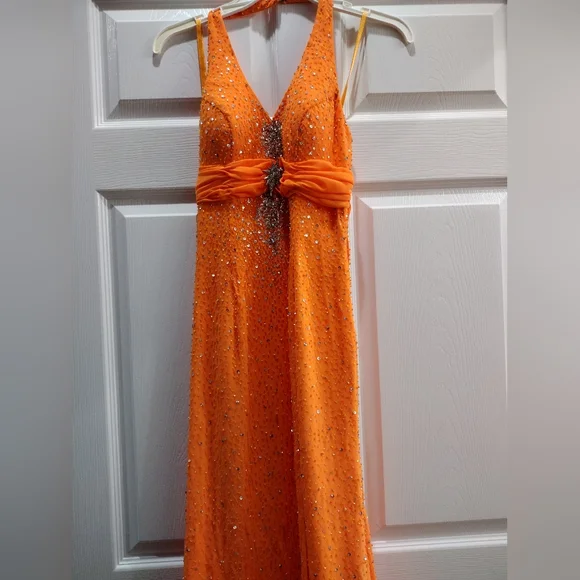 Riva Designs | Dresses | Riva Designs Womens Orange Formal Gown W  Rhinestones Size | Poshmark